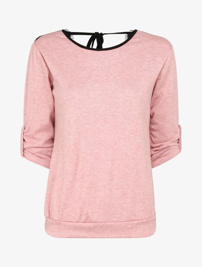 Pull fin à dos ouvert à détail dentelle - Rose - 1