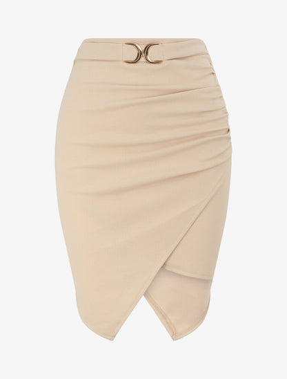Mini jupe portefeuille - Beige - 1