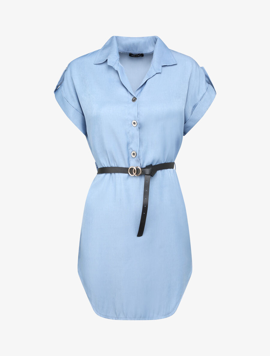 Tunique style chemise droite à manches courtes - Denim clair - 1