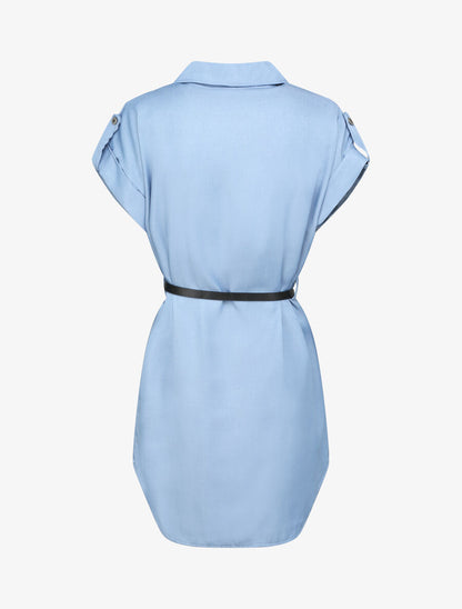 Tunique style chemise droite à manches courtes - Denim clair - 2