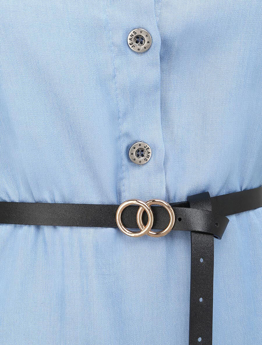 Tunique style chemise droite à manches courtes - Denim clair - 3