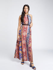 Robe longue à imprimé cachemire - Bordeaux - 1