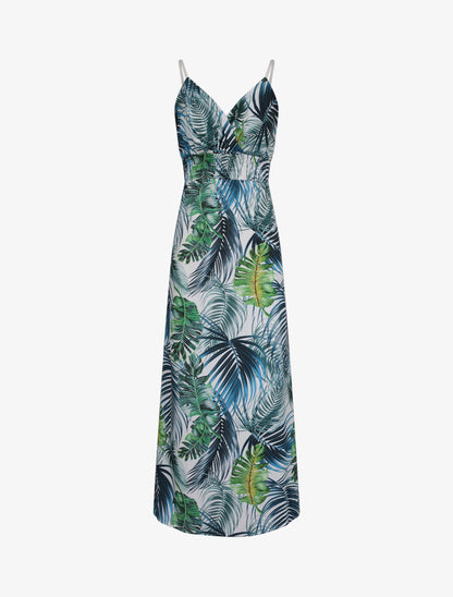 Robe longue cache-coeur à imprimé fleurs tropicales - Blanc - 1