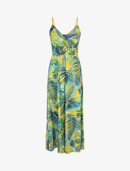 Robe longue cache-coeur à imprimé fleurs tropicales - Jaune - 4