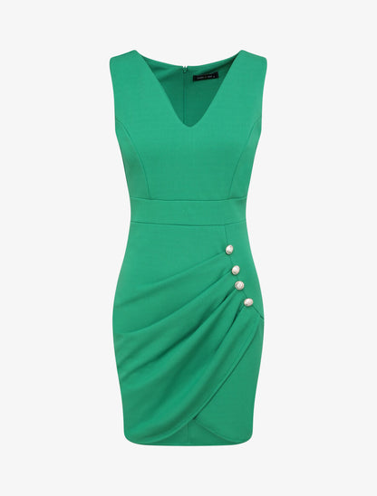 Robe portefeuille à boutons stylisés - Vert - 1