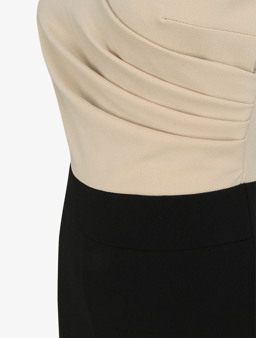 Combinaison flare cache-coeur drapé - Beige - 6