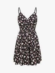 Robe cache-coeur fleurie à fines bretelles - Noir - 5