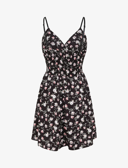 Robe cache-coeur fleurie à fines bretelles - Noir - 2