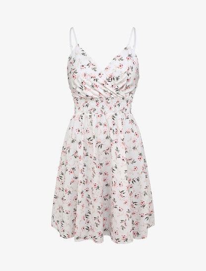 Robe cache-coeur fleurie à fines bretelles - Blanc - 1