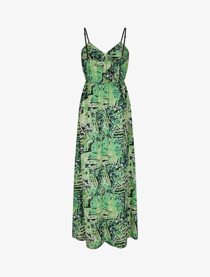Robe longue à imprimé fleurs tropicales - Noir - 2