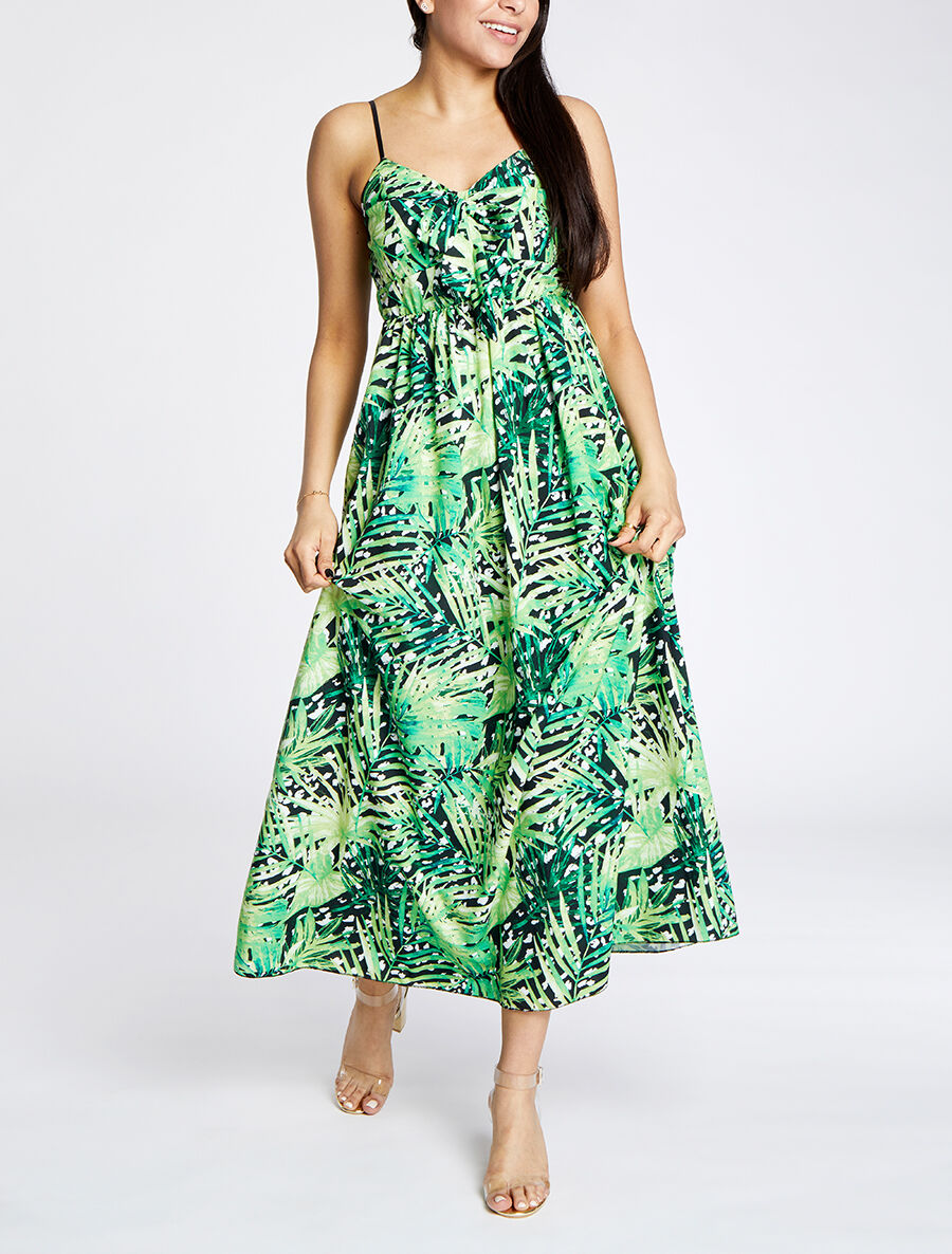 Robe longue à imprimé fleurs tropicales - Noir - 4