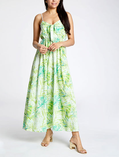 Robe longue à imprimé fleurs tropicales - Vert d&