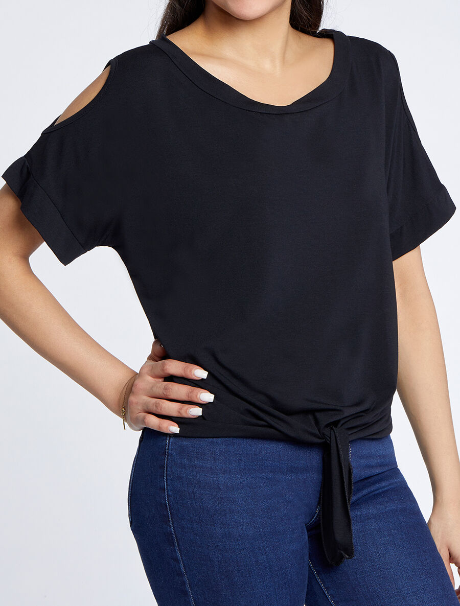 Top oversize uni à épaules ajourées - Noir - 4