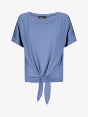 Top oversize uni à épaules ajourées - Bleu - 1