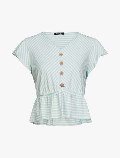 Top à imprimé rayures - Turquoise - 1