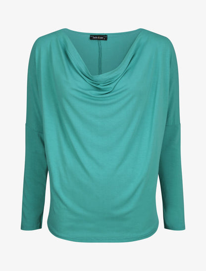 Top oversize uni à col bénitier - Turquoise - 1