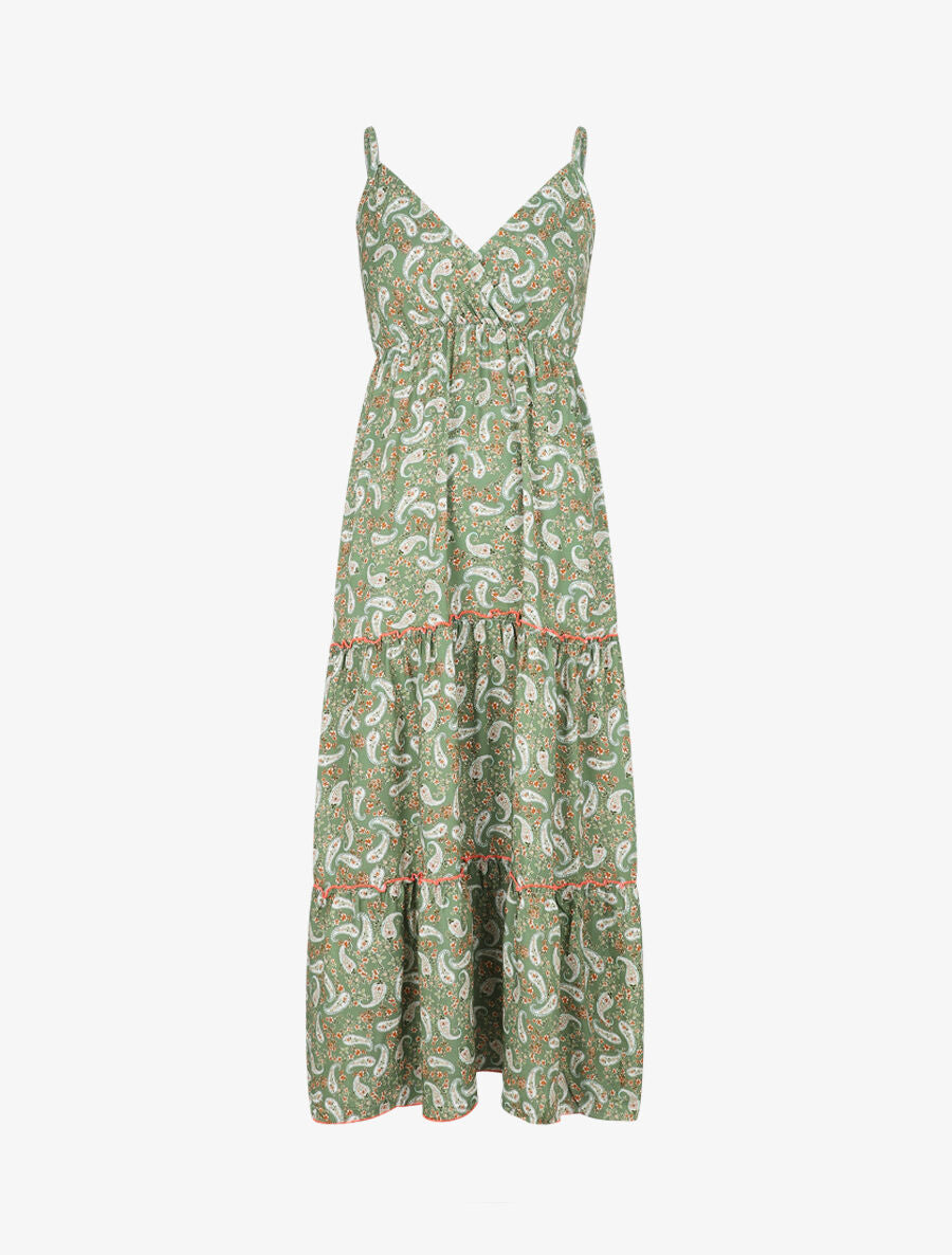 Robe longue empire imprimé foulard - Kaki - 4