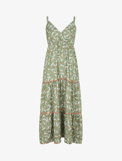 Robe longue empire imprimé foulard - Kaki - 4