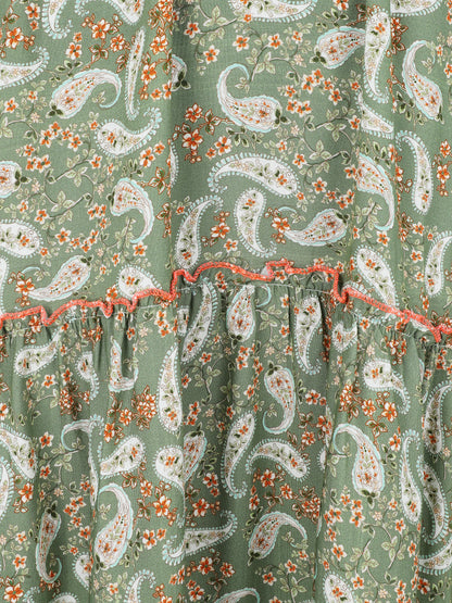 Robe longue empire imprimé foulard - Kaki - 3
