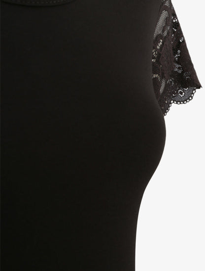 T-shirt ajusté à épaules en dentelle - Noir - 3