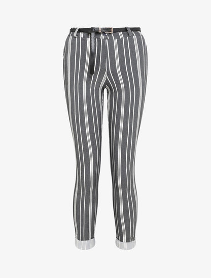 Pantalon 7/8 imprimé rayé à revers - Noir - 1