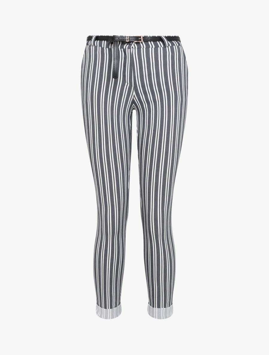 Pantalon 7/8 imprimé rayé à revers - Marine - 4