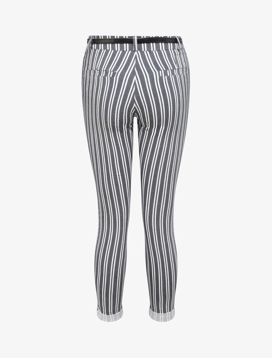 Pantalon 7/8 imprimé rayé à revers - Marine - 2