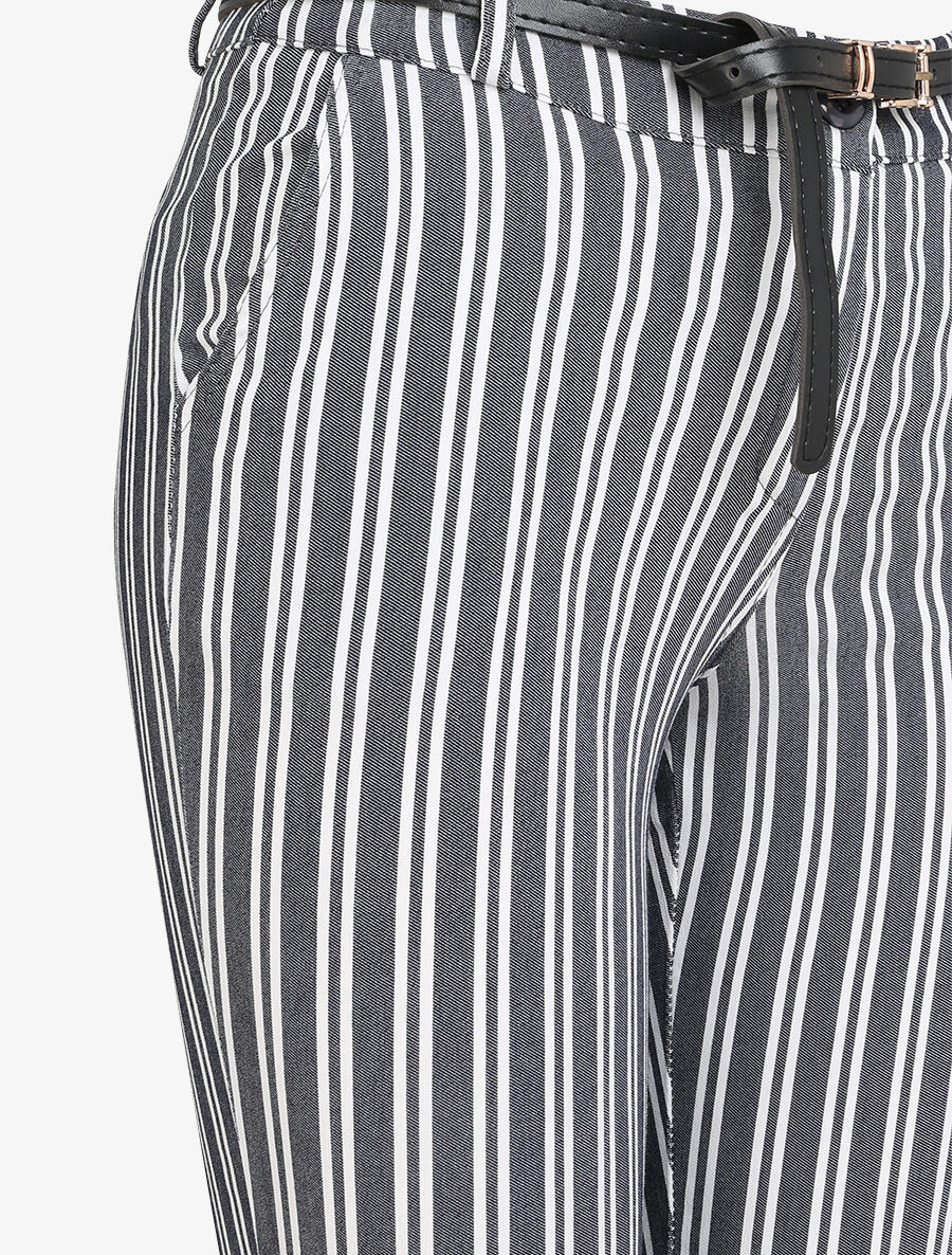 Pantalon 7/8 imprimé rayé à revers - Marine - 3