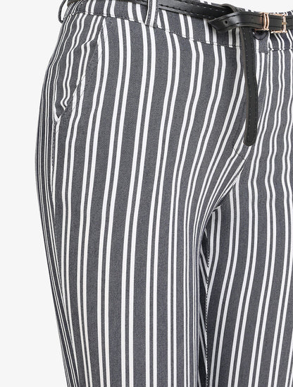 Pantalon 7/8 imprimé rayé à revers - Marine - 3