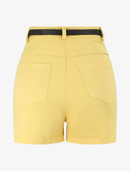 Short évasé uni à taille haute - Jaune - 2