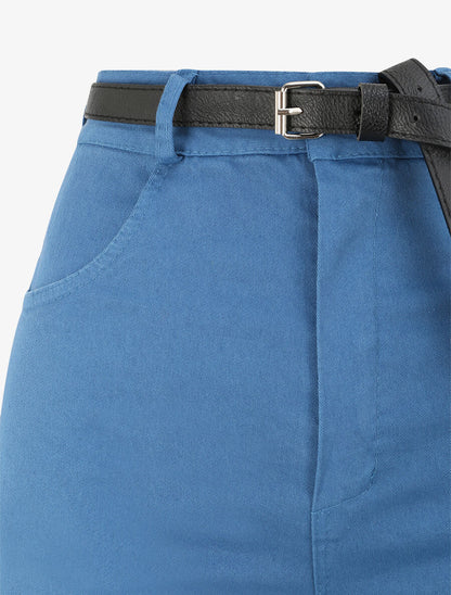 Short évasé uni à taille haute - Bleu - 3
