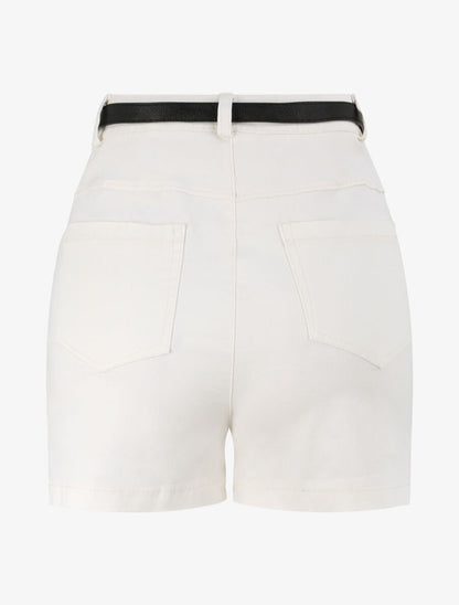 Short évasé uni à taille haute - Blanc - 2