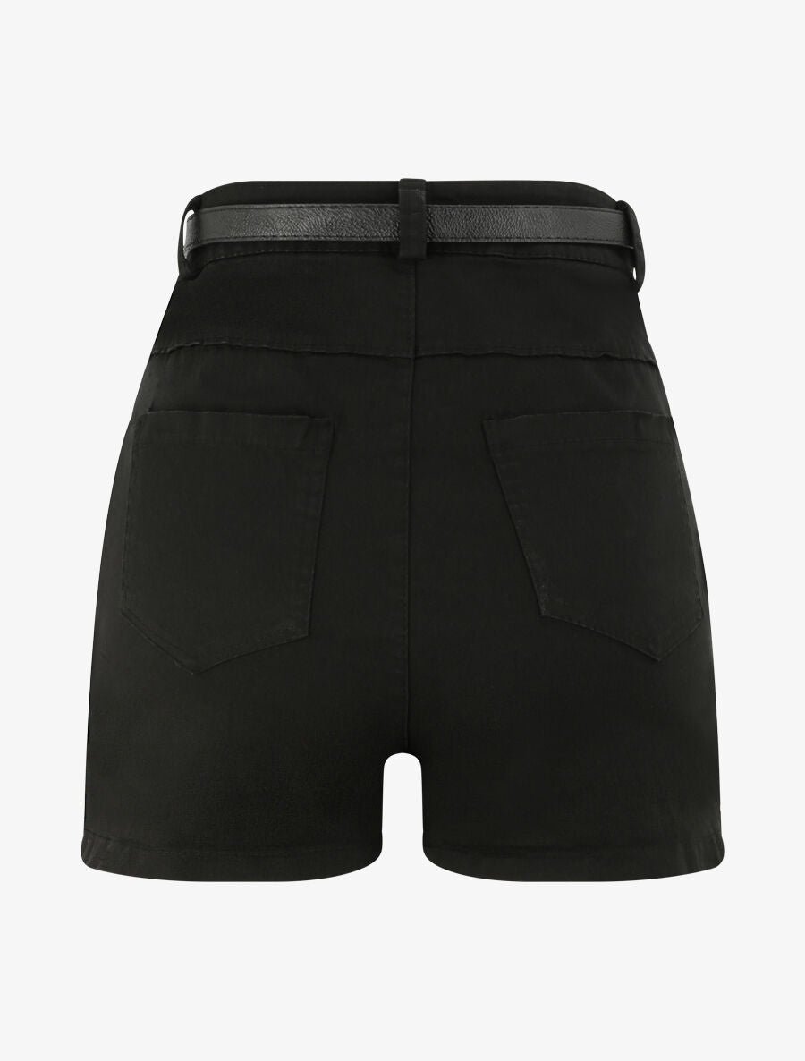 Short évasé uni à taille haute - Noir - 2