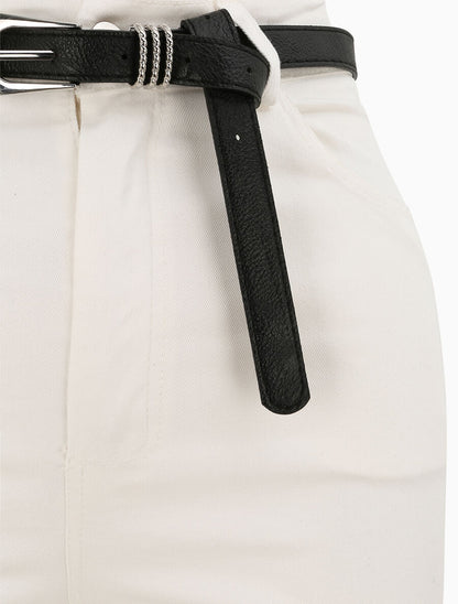 Pantalon uni à revers - Blanc - 3