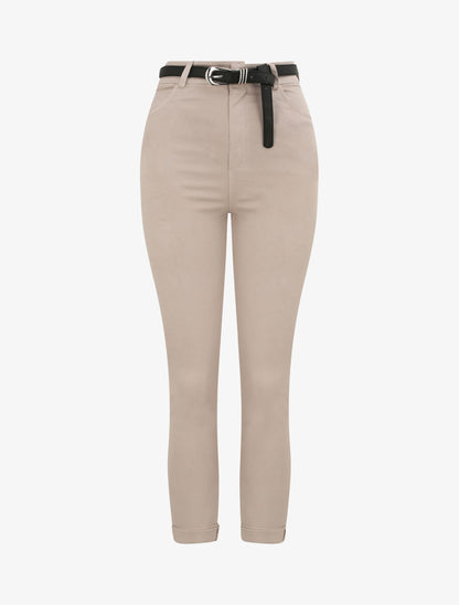 Pantalon uni à revers - Beige - 1