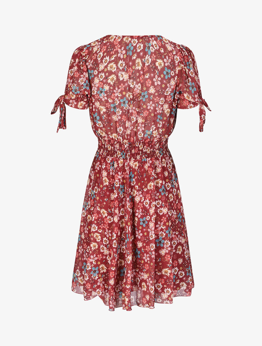 Robe à imprimé fleurs printanières - Bordeaux - 2