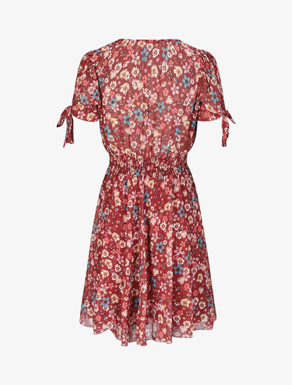 Robe à imprimé fleurs printanières - Bordeaux - 2