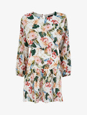 Robe imprimé bouquet tropical à épaules marquées - Blanc - 1