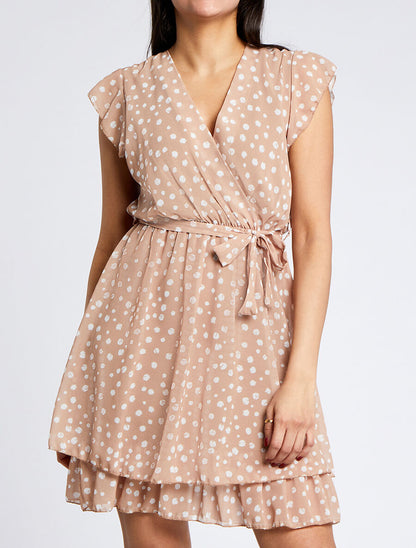 Robe en voile à imprimé moucheté - Camel - 4