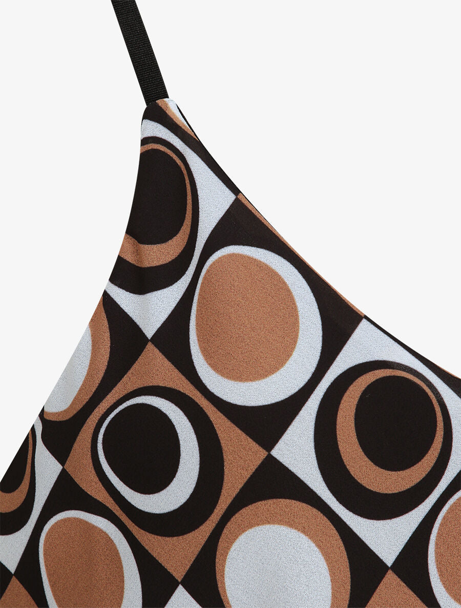 Top en voile à bretelles tressées et imprimé mosaique - Camel - 3