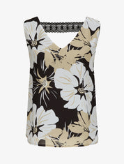 Top en voile à dos ajouré et imprimé grandes fleurs - Noir - 5
