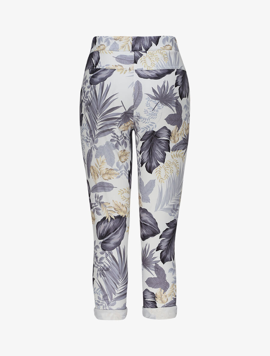 Pantalon imprimé jungle à taille élastiquée - Gris - 2