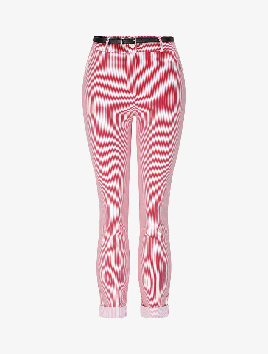 Pantalon à revers imprimé rayures - Rouge - 4