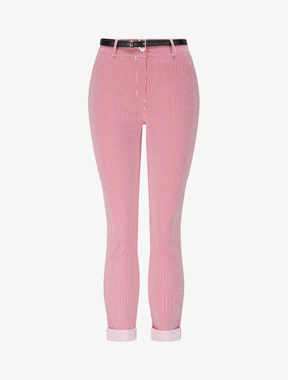 Pantalon à revers imprimé rayures - Rouge - 4