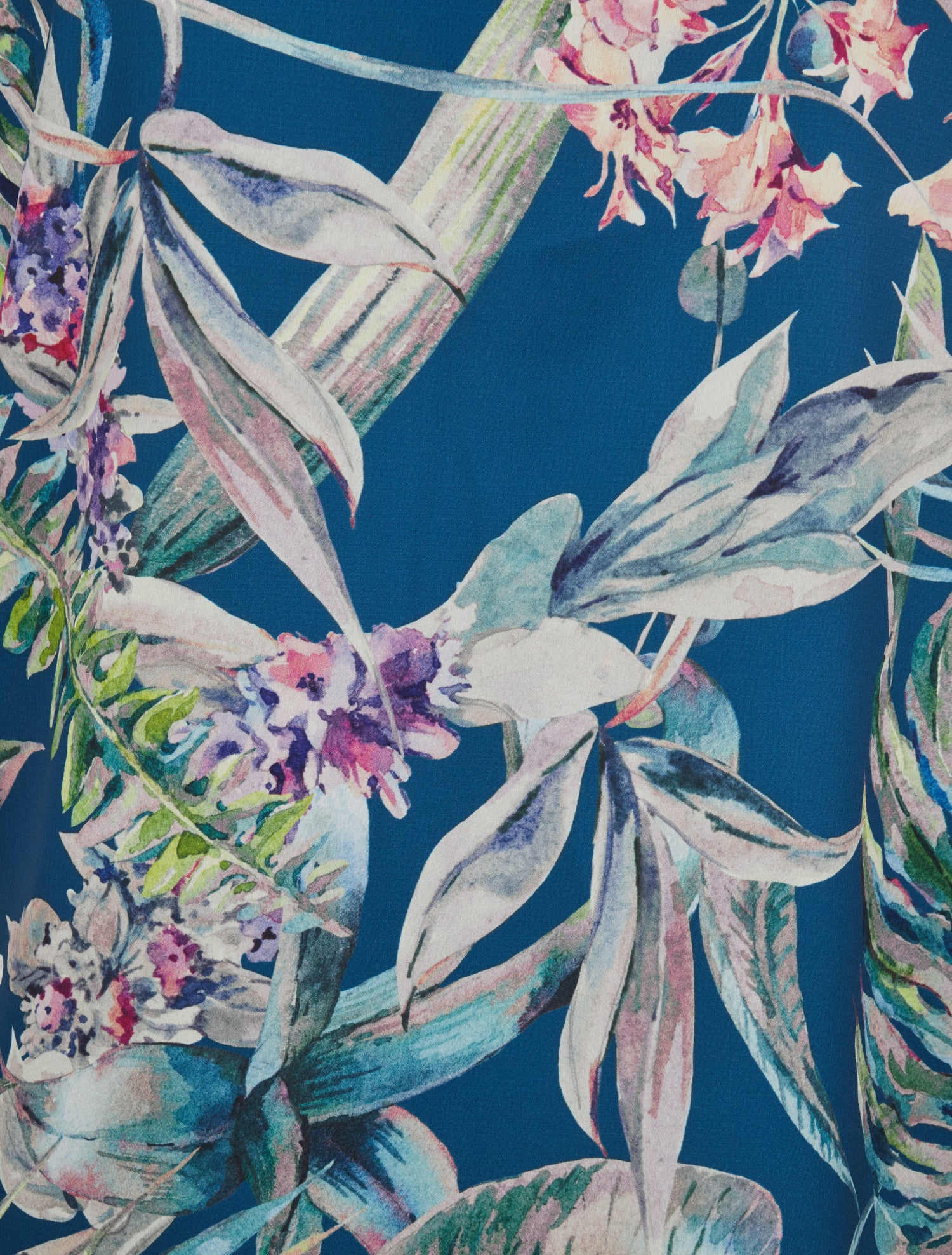 Top satiné imprimé plantes tropicales à détail dentelle - Bleu canard - 3