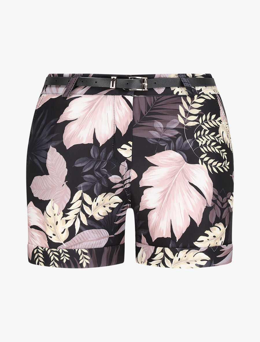 Short à ourlets imprimé végétal - Beige - 1
