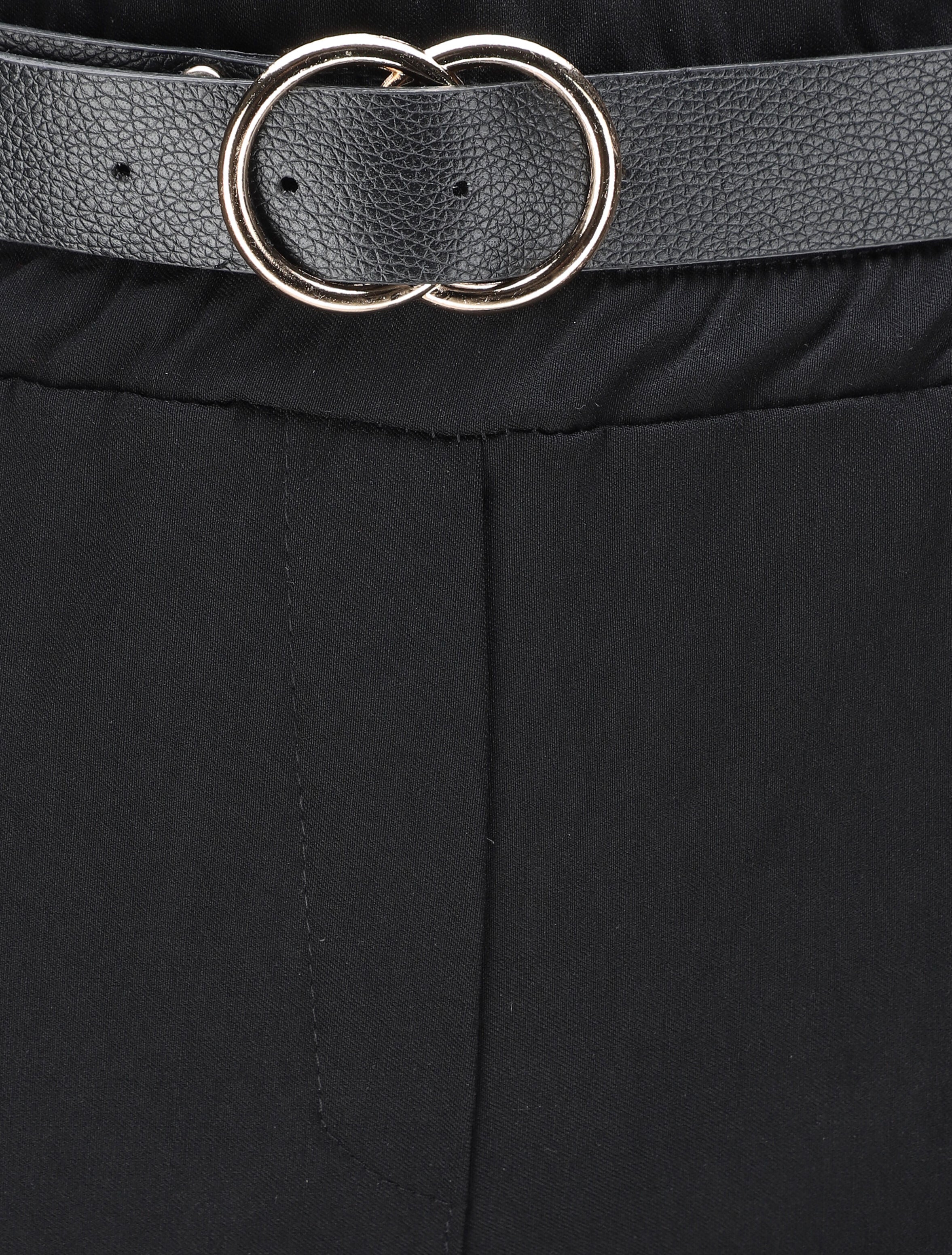 Pantalon paper bag uni avec ceinture - Noir - 3