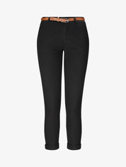Pantalon chino taille haute uni en coton mélangé - Noir - 4