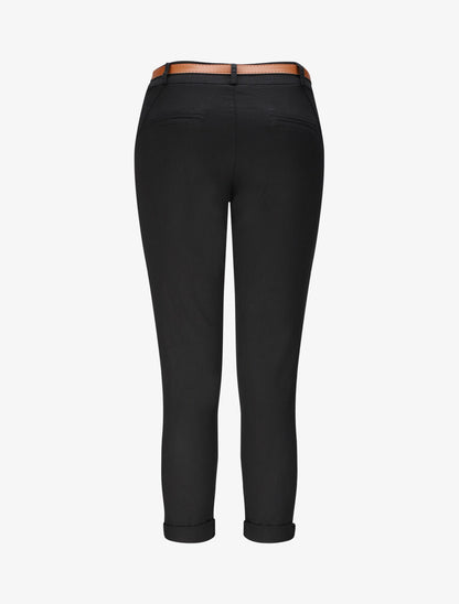 Pantalon chino taille haute uni en coton mélangé - Noir - 2