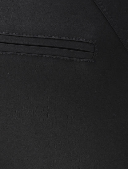Pantalon chino taille haute uni en coton mélangé - Noir - 3